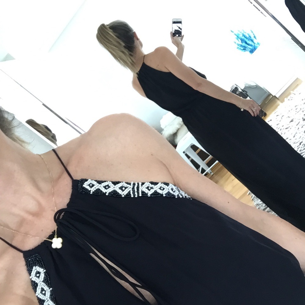 Zara Black Maxi Dress with White Beaded Trim